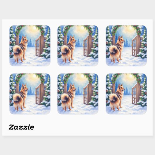 Central Asian Shepherd Snowy Gate Christmas Art Quadratischer Aufkleber (Blatt)
