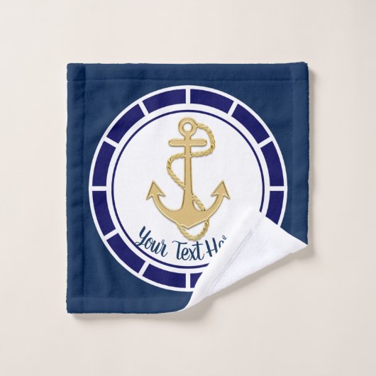 Central Golden Anchor Navy Blue Nautic Badhandtuch Set (Waschlappen)