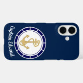 Central Golden Anchor Navy Blue Nautic Case-Mate iPhone Hülle (Rückseite (Horizontal))
