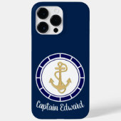 Central Golden Anchor Navy Blue Nautic Case-Mate iPhone Hülle (Rückseite)