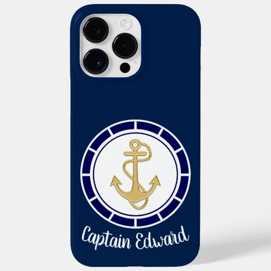 Central Golden Anchor Navy Blue Nautic Case-Mate iPhone Hülle (Rückseite)
