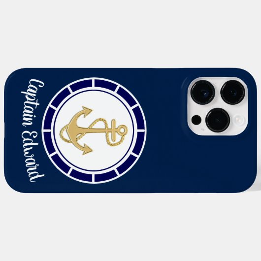Central Golden Anchor Navy Blue Nautic Case-Mate iPhone Hülle (Rückseite (Horizontal))