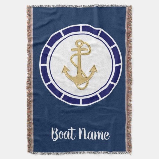 Central Golden Anchor Navy Blue Nautic Decke (Vorderseite Vertikal)