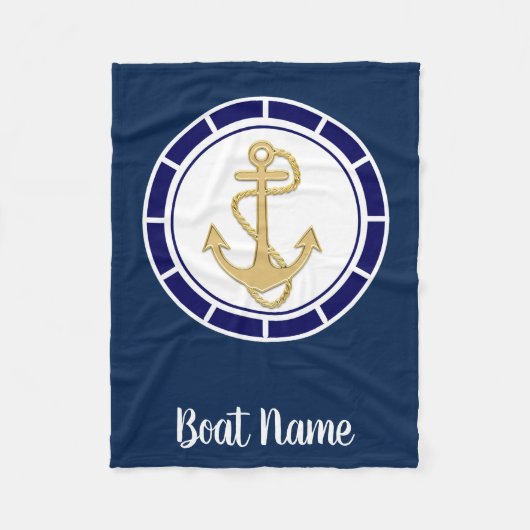 Central Golden Anchor Navy Blue Nautic Fleecedecke (Vorderseite)