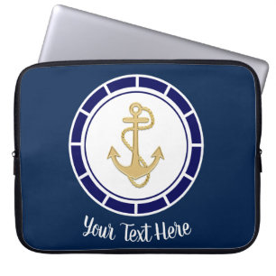 Central Golden Anchor Navy Blue Nautic Laptopschutzhülle
