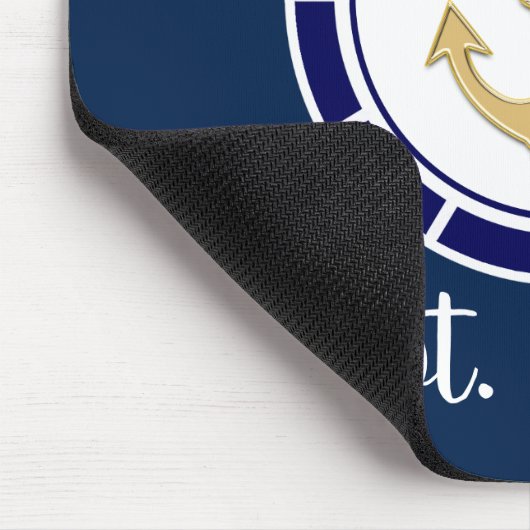 Central Golden Anchor Navy Blue Nautic Mousepad (Ecke)