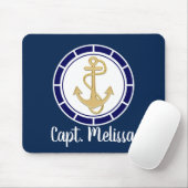 Central Golden Anchor Navy Blue Nautic Mousepad (Mit Mouse)