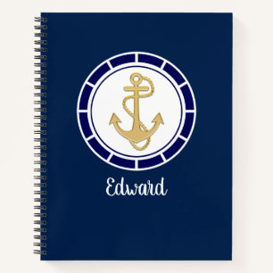 Central Golden Anchor Navy Blue Nautic Notizblock