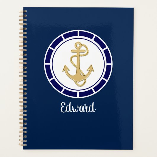 Central Golden Anchor Navy Blue Nautic Planer (Vorderseite)