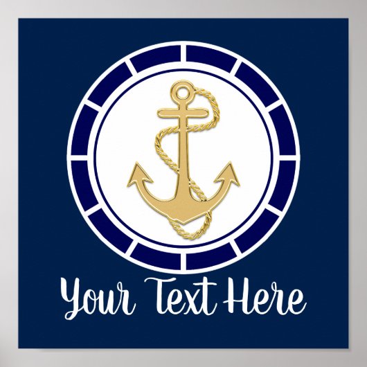 Central Golden Anchor Navy Blue Nautic Poster (Vorne)
