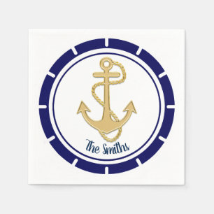 Central Golden Anchor Navy Blue Nautic Serviette