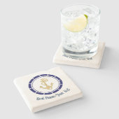 Central Golden Anchor Navy Blue Nautic Steinuntersetzer (Seitenansicht)