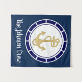Central Golden Anchor Navy Blue Nautic Wandteppich (Vorderseite (Horizontal))
