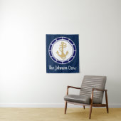 Central Golden Anchor Navy Blue Nautic Wandteppich (Beispiel)