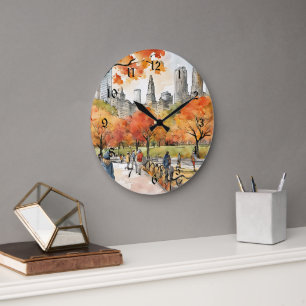 Central Park, Aquarelle, KI-generiert, Große Wanduhr