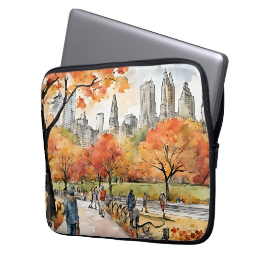 Central Park, Aquarellfarben, KI generiert, Laptopschutzhülle (Vorderseite Links)