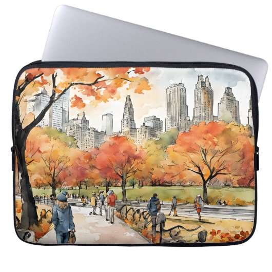 Central Park, Aquarellfarben, KI generiert, Laptopschutzhülle (Vorderseite)