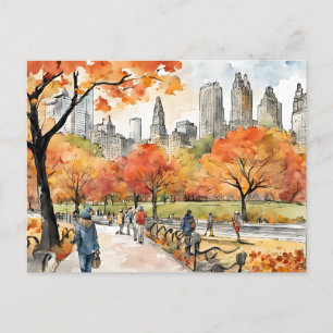 Central Park, Aquarellfarben, KI generiert, Postkarte