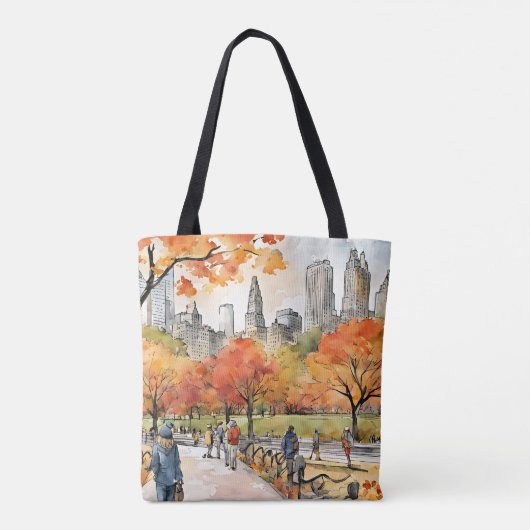 Central Park, Aquarellfarben, KI generiert, Tasche (Rückseite)
