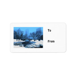 Central Park Bridge bei Twilight im Schnee Adressaufkleber