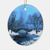Central Park Bridge bei Twilight im Schnee Keramik Ornament (Links)