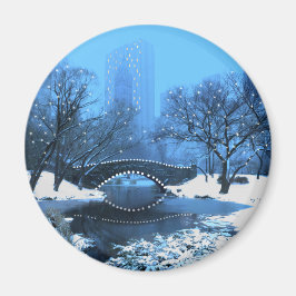 Central Park Bridge bei Twilight im Schnee Magnet