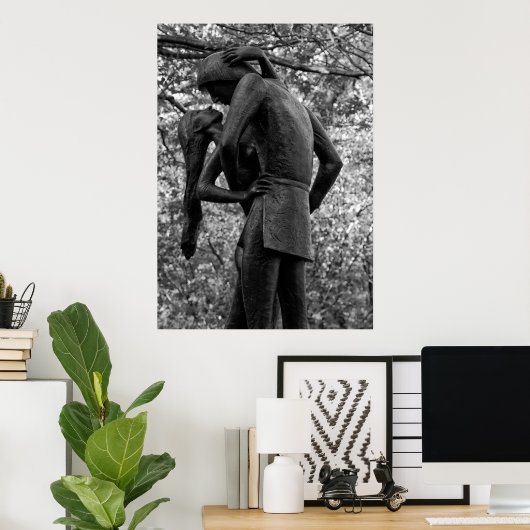 Central Park Herbst: Romeo & Julia Statue 01 B&W Poster (Heimbüro)