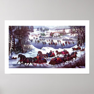 Central Park in der Winter-Vintagen Lithographie Poster