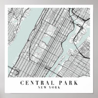 Central Park New York Blue Water Street Karte