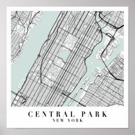 Central Park New York Blue Water Street Karte Poster