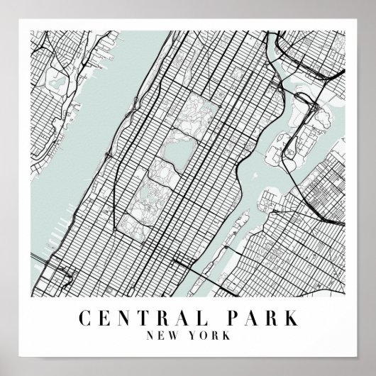 Central Park New York Blue Water Street Karte Poster (Vorne)