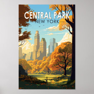 Central Park New York Travel Art Vintag Poster