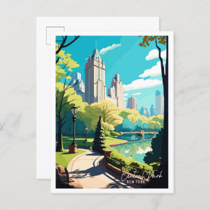 Central Park New York Vintage Illustration Postkarte