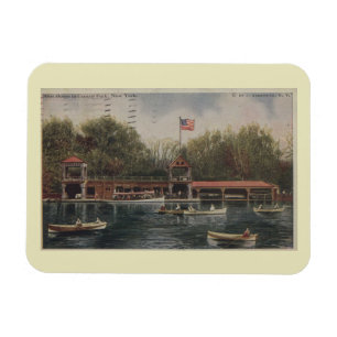 Central Park NY, Bootshaus, Vintage Postkarte Magnet