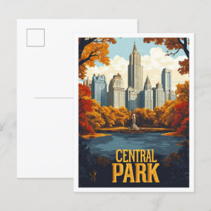 Central Park NYC USA Vintage Illustration Reise Postkarte