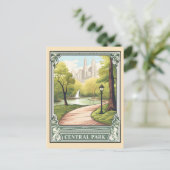 Central Park NYC Vintage Travel Art Postkarte (Stehend Vorderseite)