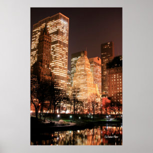 Central Park und Manhattan Skyline bei Nacht Poster