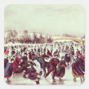 Central Park, Winter: Der Skaten-Karneval Quadratischer Aufkleber