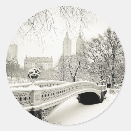 Central Park Winter - Snow on Bow Bridge Runder Aufkleber (Vorderseite)
