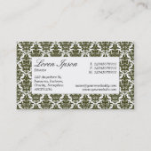 Centre Label - Dark Olive Damask Visitenkarte (Rückseite)