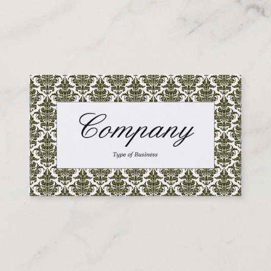 Centre Label - Dark Olive Damask Visitenkarte (Vorderseite)