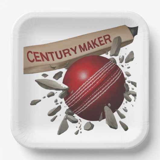 Century Maker Cricket Bat and Ball Sports Pappteller (Vorderseite)
