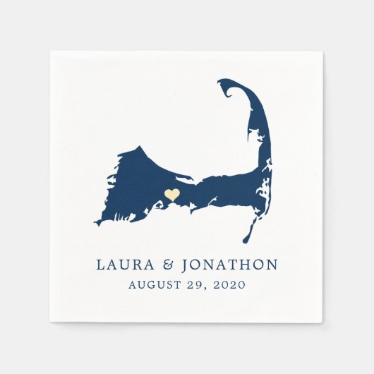 Centville Blue Cape Cod Map Gelbes Herz Hochzeit Serviette (Vorderseite)