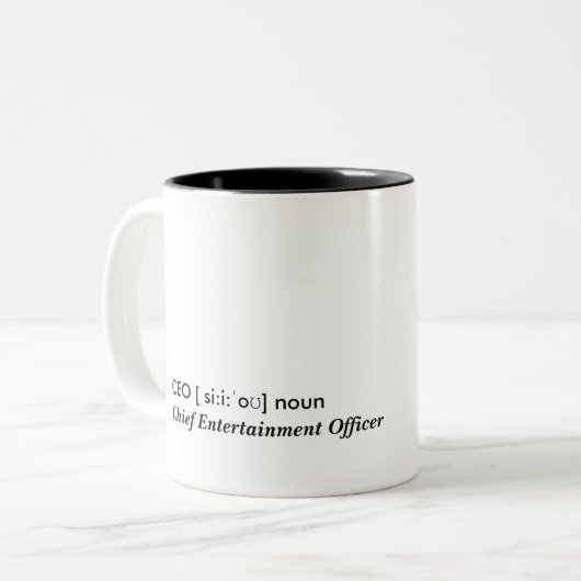 CEO - Chief Entertainment Officer Zweifarbige Tasse (Vorderseite Links)