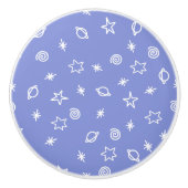 Ceramic Knob Blue Space Doodle Stars Planets Keramikknauf (Vorderseite)