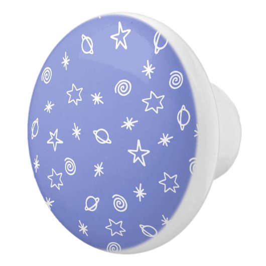 Ceramic Knob Blue Space Doodle Stars Planets Keramikknauf (Rechts)