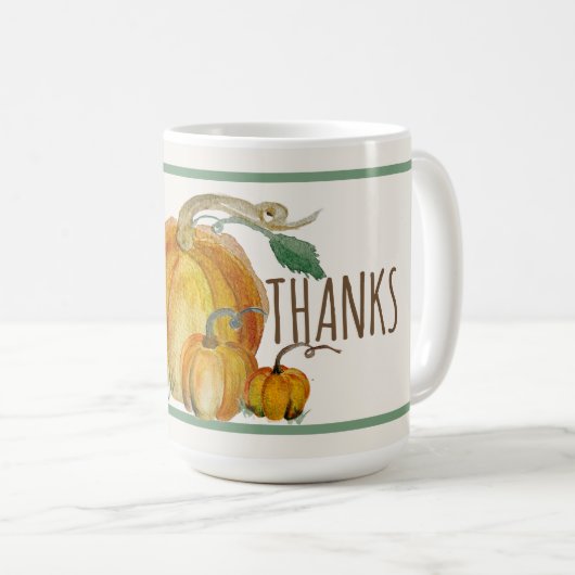Ceramic Mug: Give Thanks Pumpkin Harvest Blessing Kaffeetasse (VorderseiteRechts)