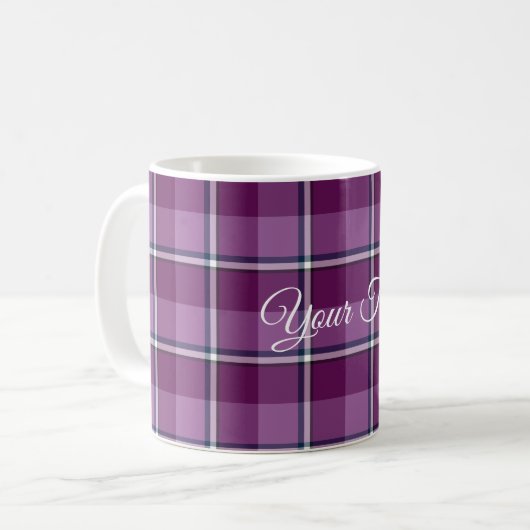 Ceramic Mug Purple and Trendy Pink Plaid Kaffeetasse (Vorderseite Links)
