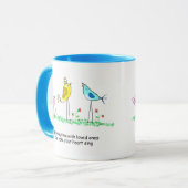 Ceramic Mug, Whimsical Birds with saying Tasse (Vorderseite Links)