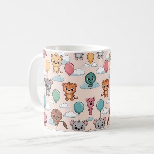 Ceramic mug with a cute pattern of cartoon animals kaffeetasse (Vorderseite Links)